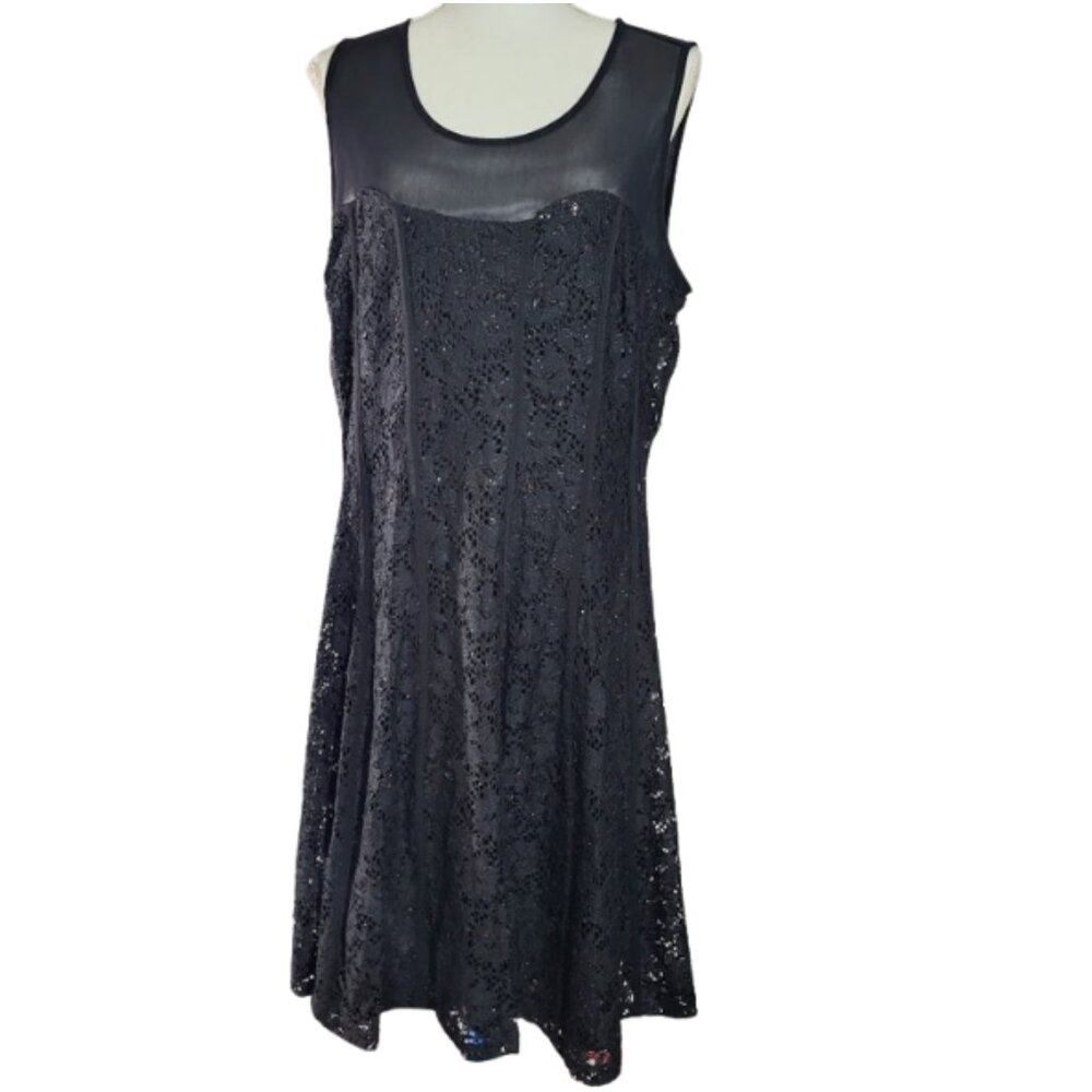 LILY & LOLA Sleeveless Black Sequined Lined Lace Cocktail Dress - Women's XL